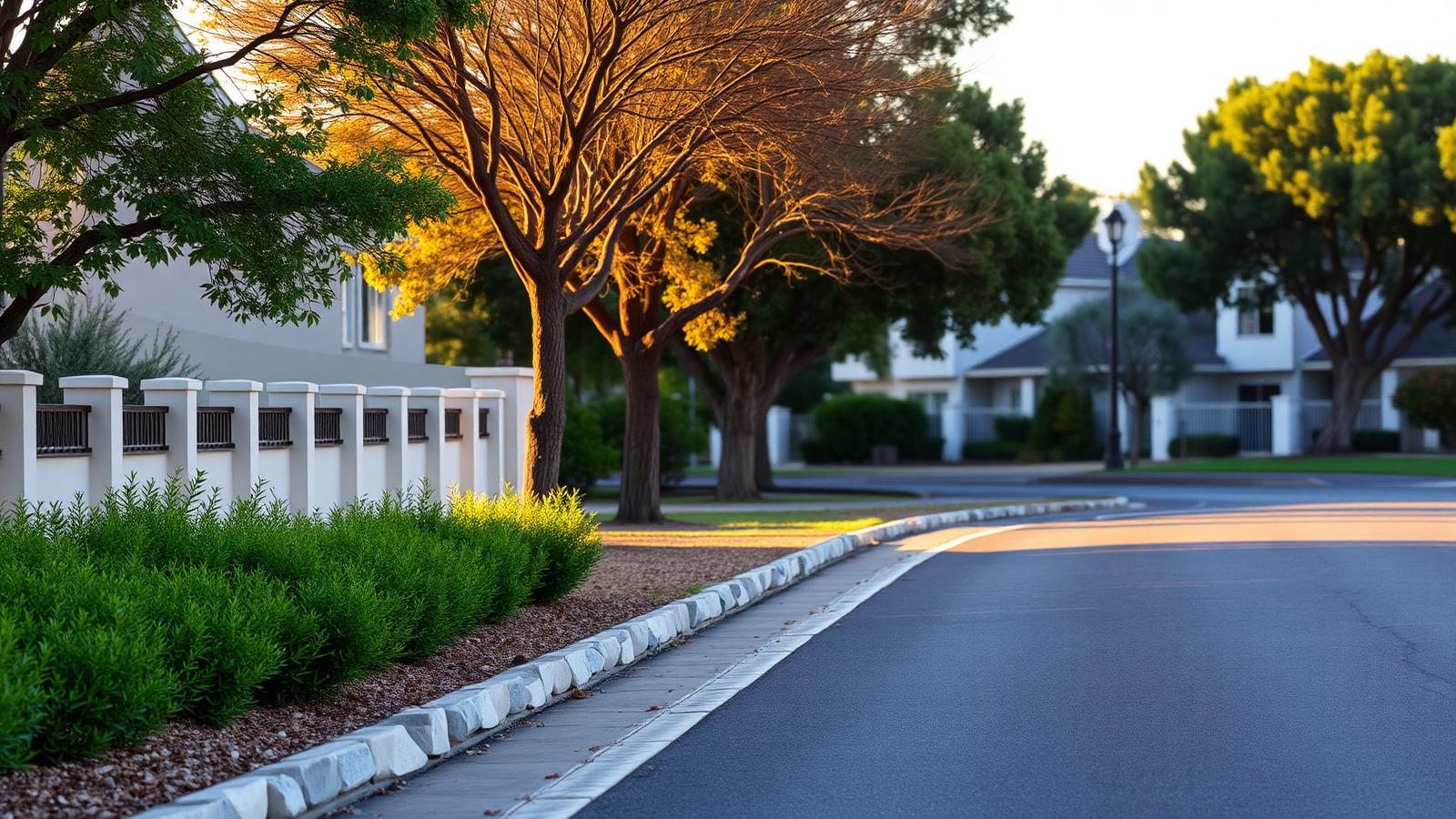 Landscaped residential estate street in the Western Cape